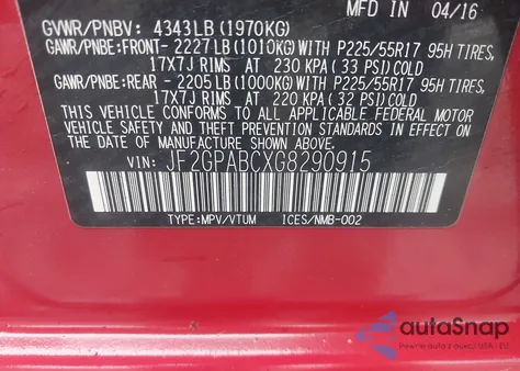 2016 Subaru Crosstrek 2.0I Premium z USA, uszkodzony, nr VIN JF2GPABCXG8290915